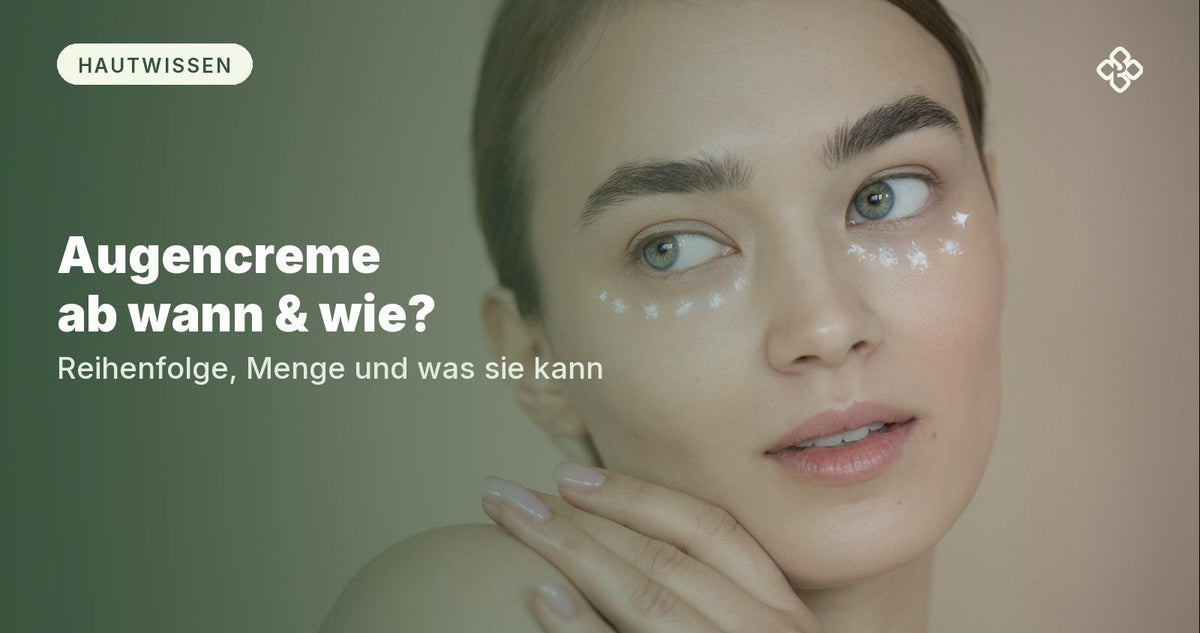 Frau mit Augencreme-Punkten auf dem Knochen unter den Augen, Purida Ratgeber Augencreme ab wann