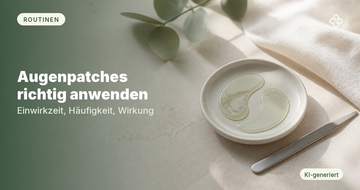 Augenpatches richtig anwenden: Hydrogel-Patches auf Keramikschale mit Spatel