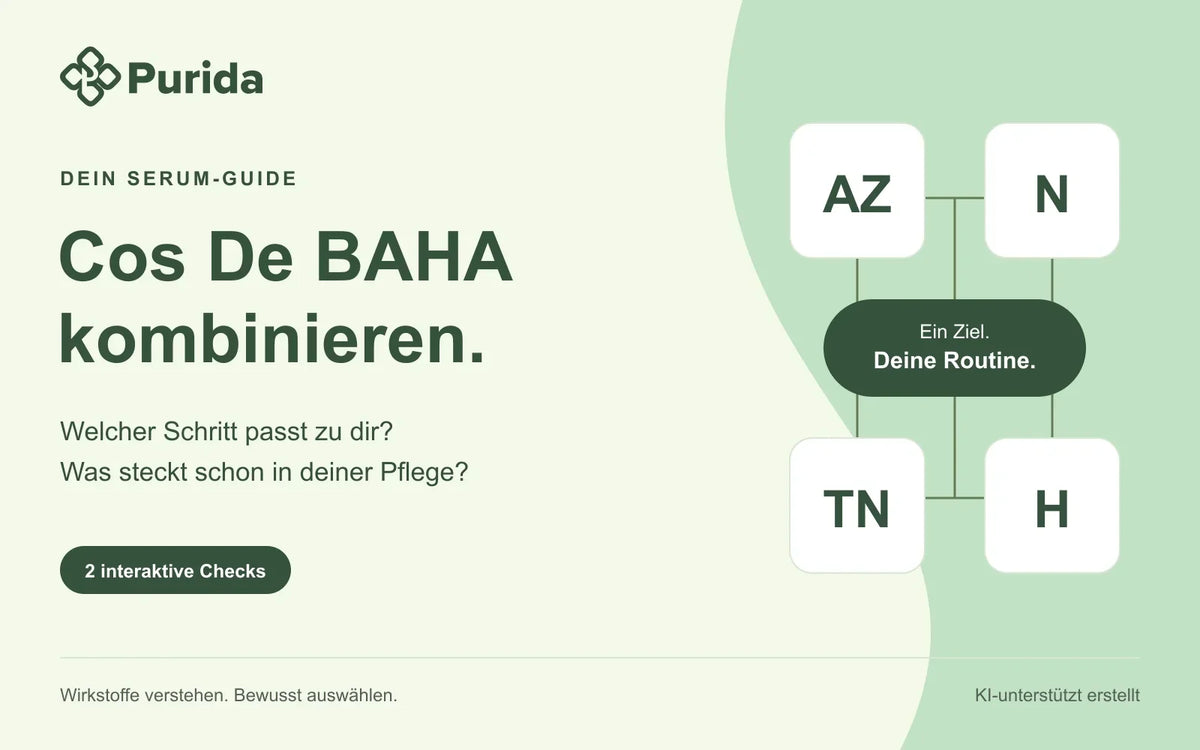 Cos De BAHA kombinieren: Purida Serum-Guide mit AZ, N, TN und H; KI-unterstützt erstellte Infografik