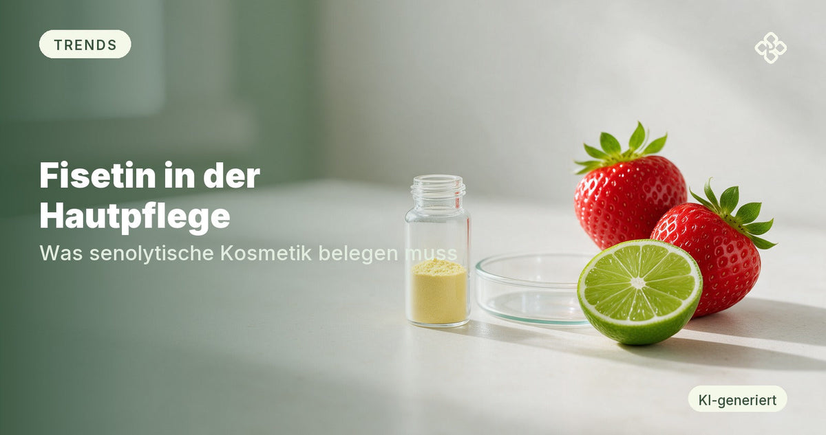 Erdbeeren und Limette neben einem Laborfläschchen