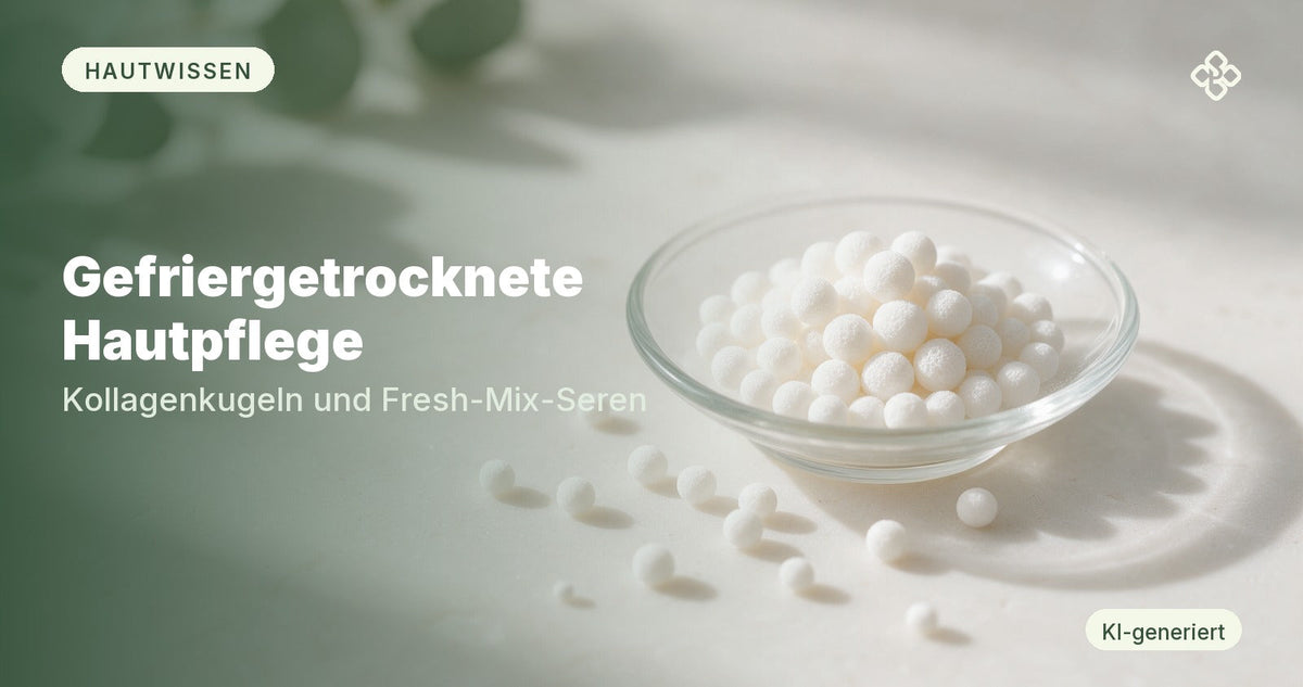Gefriergetrocknete Kollagenkugeln in einer Glasschale