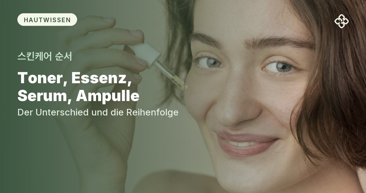 Frau hält eine Pipette mit Serum ans Gesicht, Purida Ratgeber Toner, Essenz, Serum und Ampulle