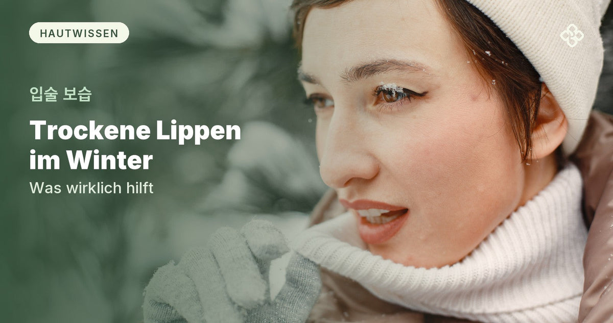 Frau mit Mütze und Schal im verschneiten Park, Purida Ratgeber trockene Lippen im Winter