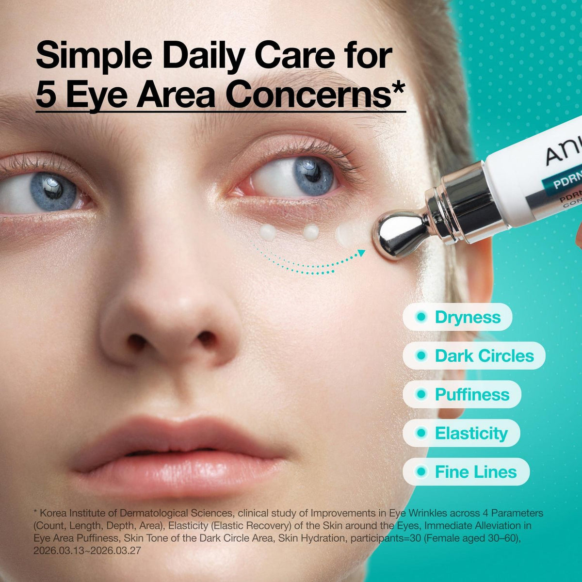 Anua PDRN Caffeine Rejuvenating Eye Cream 20 ml, Anwendung an der Augenpartie