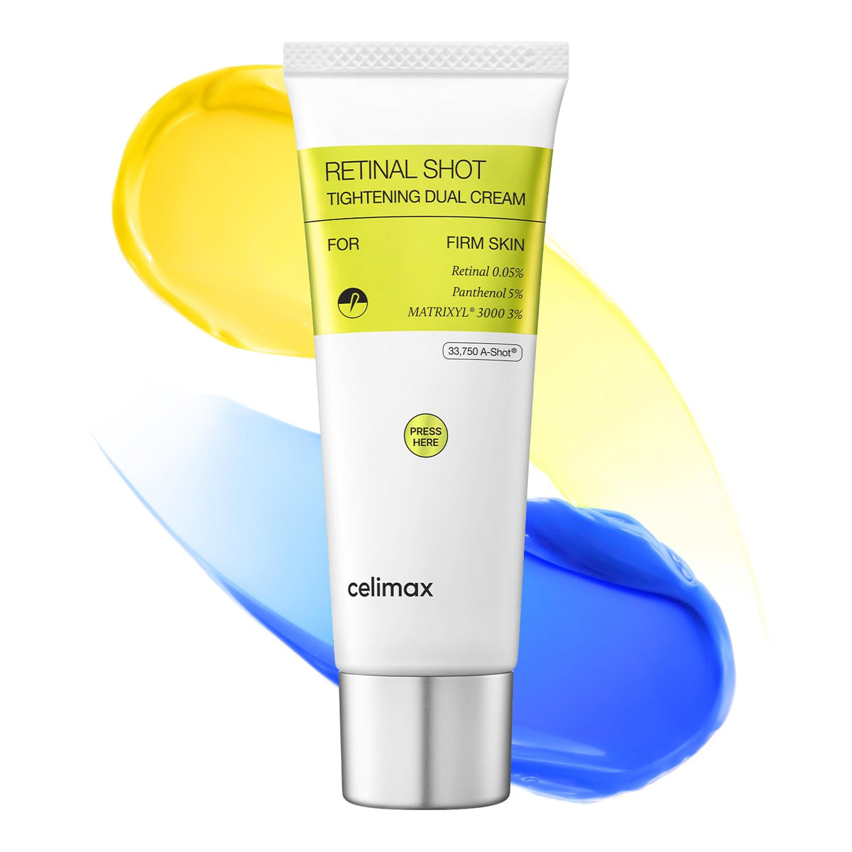 Celimax The Vita-A Retinal Shot Tightening Dual Cream 50 ml Tube mit gelber und blauer Formel