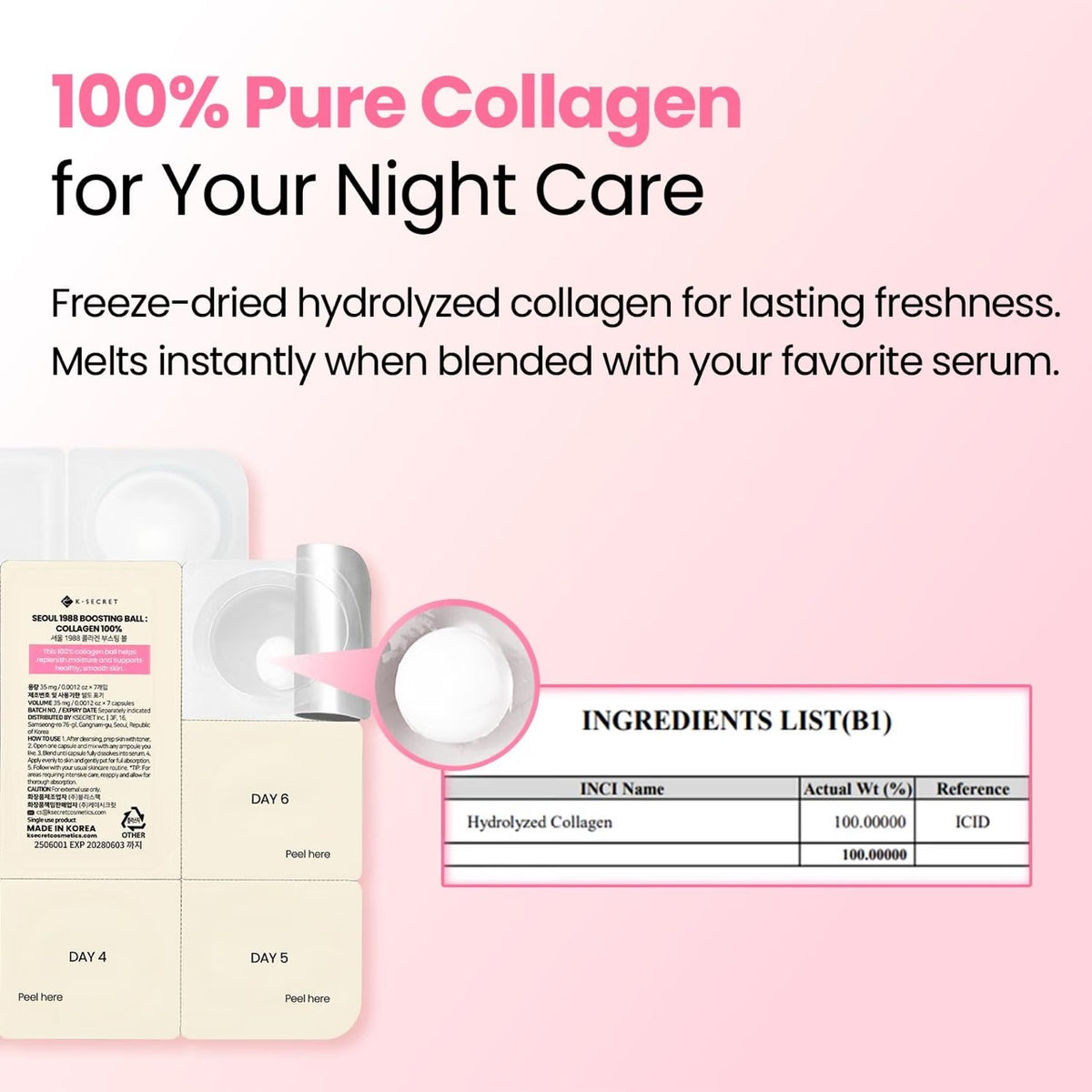 K-SECRET Seoul 1988 100 Prozent reines Hydrolyzed Collagen