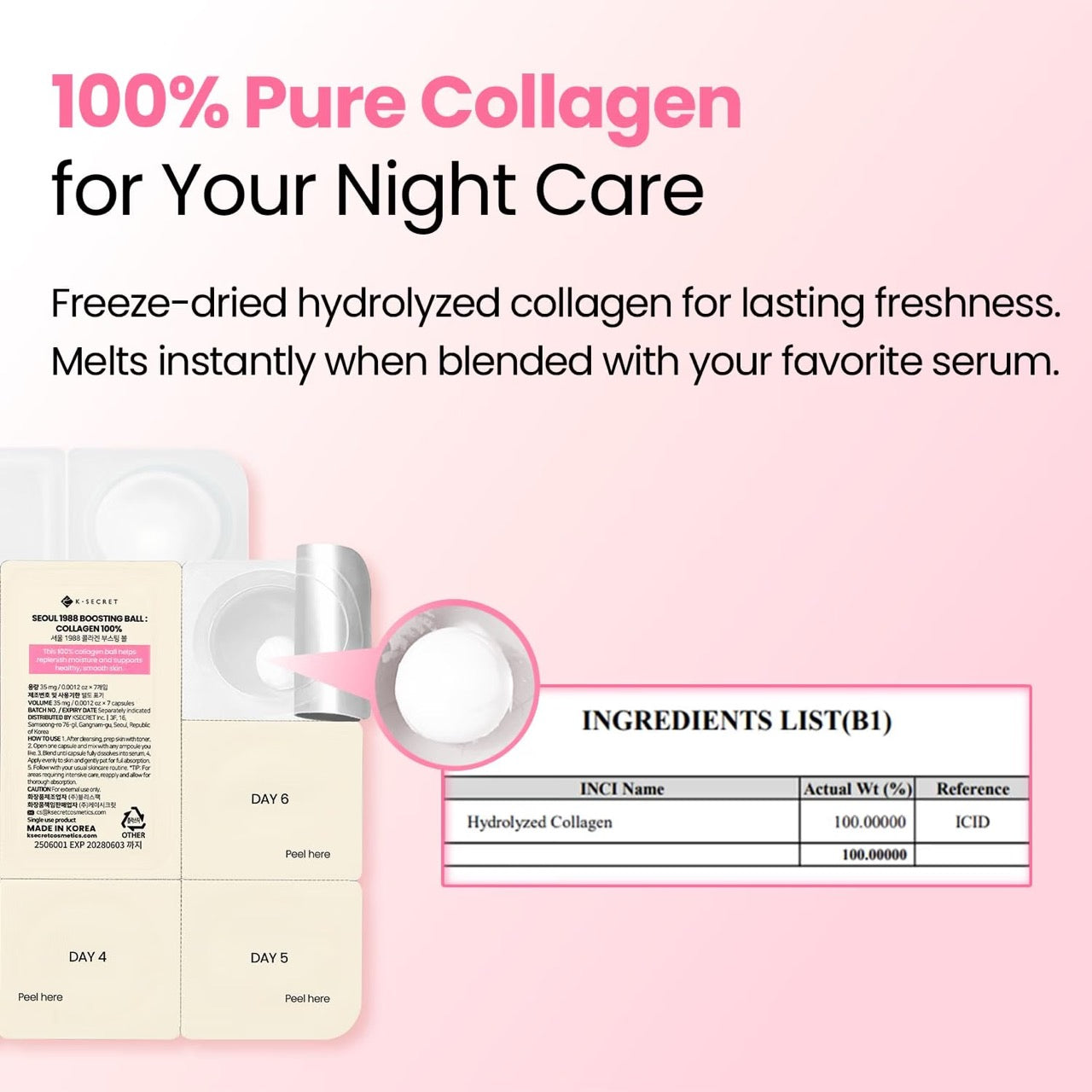 K-SECRET Seoul 1988 100 Prozent reines Hydrolyzed Collagen