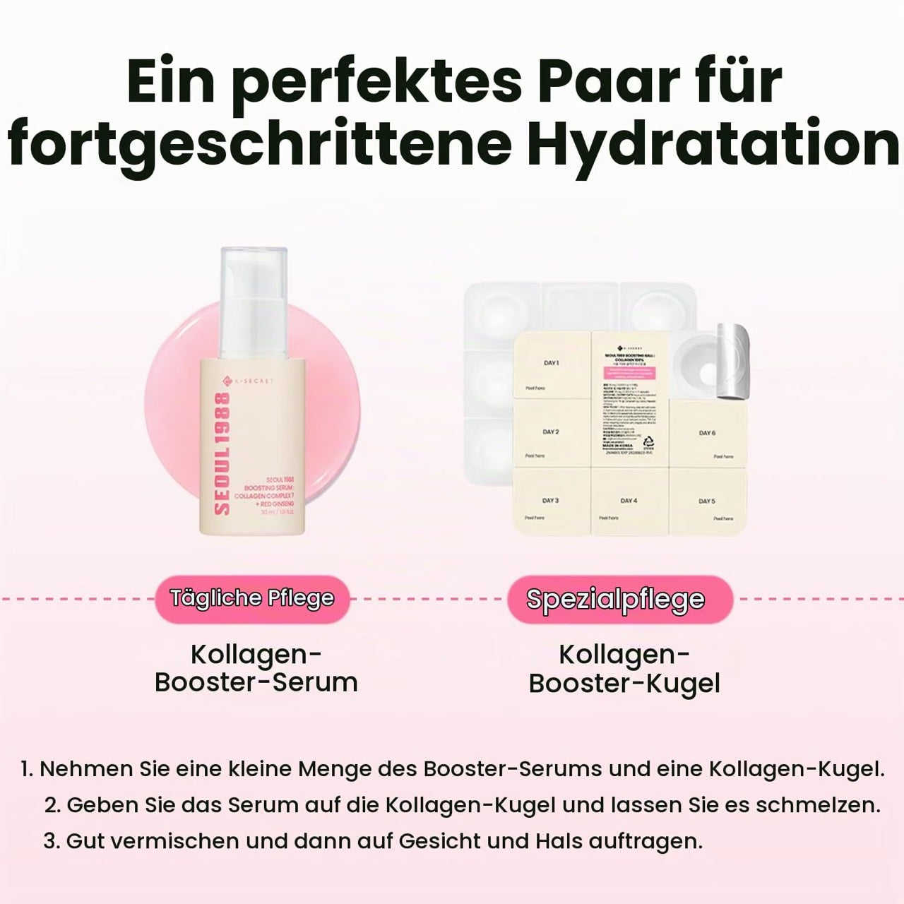 K-SECRET Seoul 1988 Booster-Serum und Kollagenkugel – Anwendung