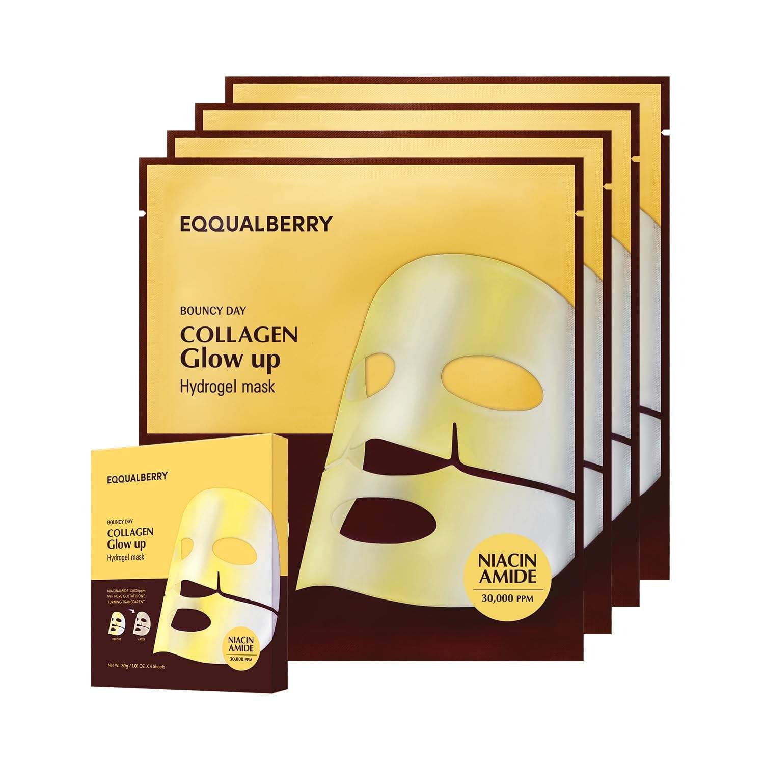 EQQUALBERRY Collagen Glow Up Maske 4x30g